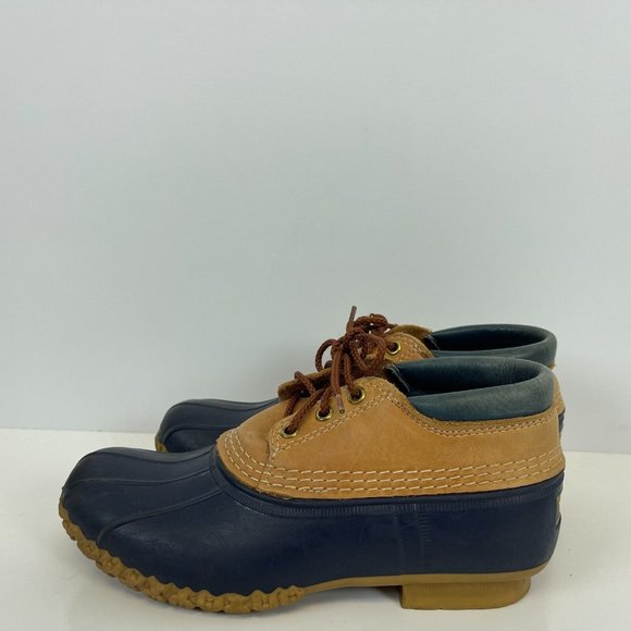 L.L. Bean Shoes - LL Bean Ankle Duck Boots Blue Rubber Gumshoes Leather Waterproof Brown Womens 8